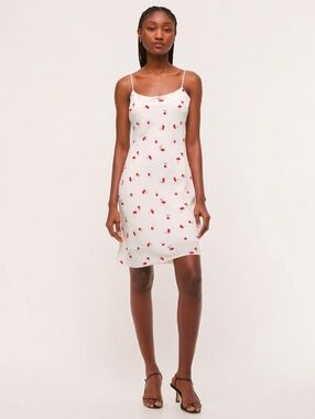 Abercombie & Fich Julia White Cherry Print Slip Knee-Length Dress Size L